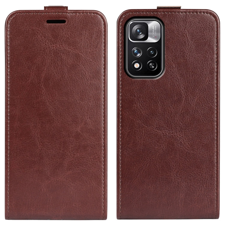 Brown textured leather flip phone case with camera cutout and cover flap