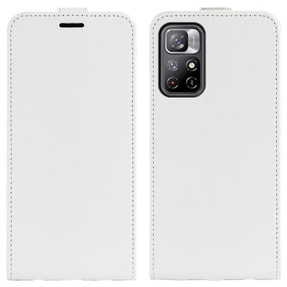 White textured leather flip phone case with camera cutout, front and back view