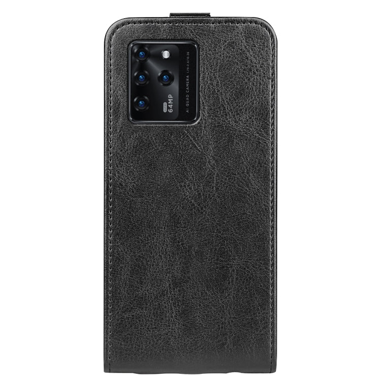 Black leather flip case with camera cutout and raised phone edges.