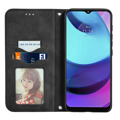 Black magnetic leather flip case with card and photo holder slots on the inside flap