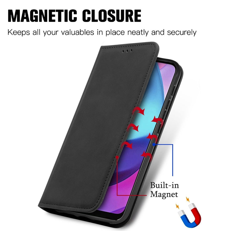 Black leather flip phone case with front flap and built-in magnetic closure system
