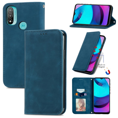 Blue magnetic leather flip phone case with card slots and holder window detail