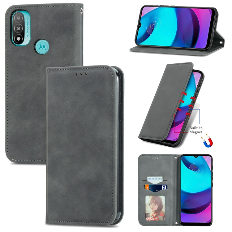 Gray leather magnetic flip phone case with card slot and photo holder window