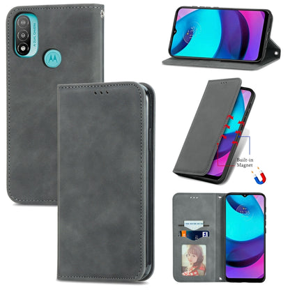 Gray leather magnetic flip phone case with card slot and photo holder window