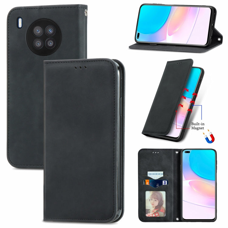 Black magnetic flip phone case with card slot and stand, leather-style cover