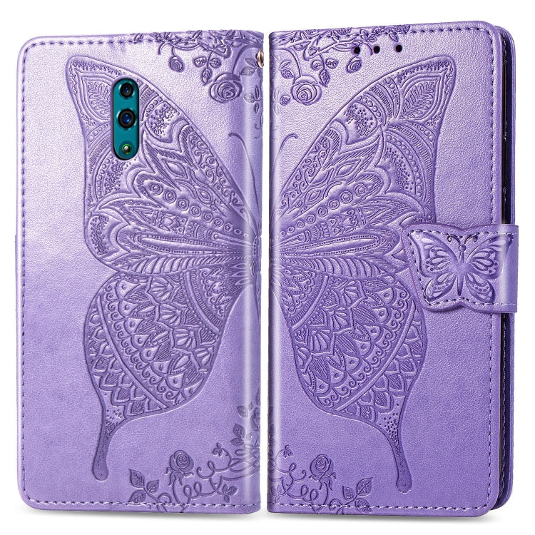 Light purple embossed flip phone wallet case with butterfly and floral pattern