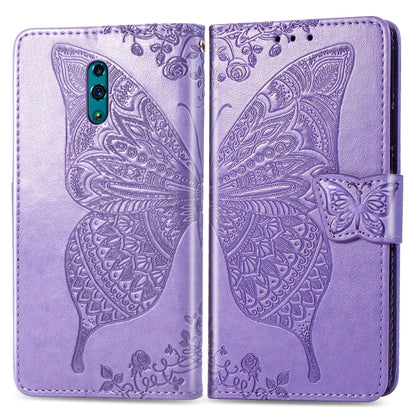 Light purple embossed flip phone wallet case with butterfly and floral pattern