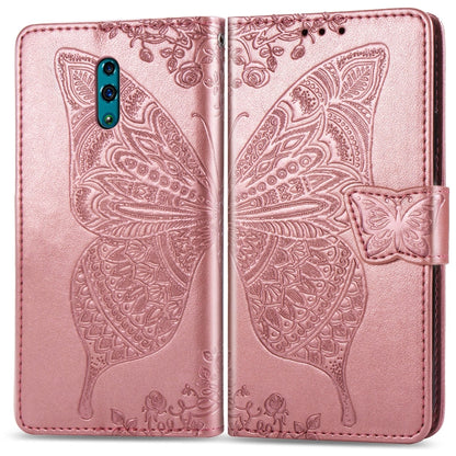 Rose pink embossed flip phone wallet case with butterfly and floral pattern