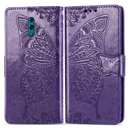 Purple embossed flip phone wallet case with butterfly and floral pattern