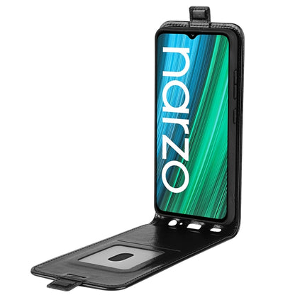 Black vertical flip leather phone case with card pocket and open front viewing
