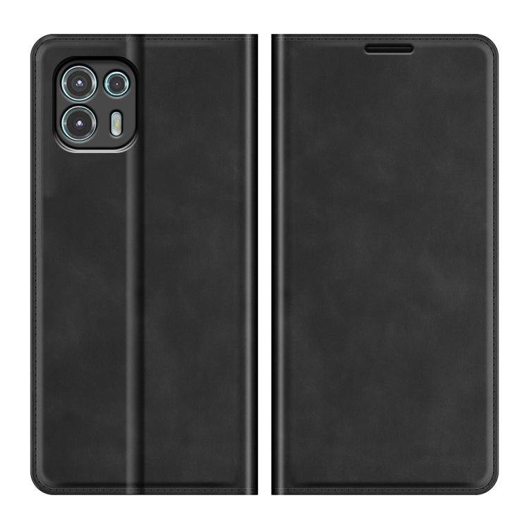 Black leather wallet phone case for Motorola Edge 20 lite, with cutouts for camera and ports.