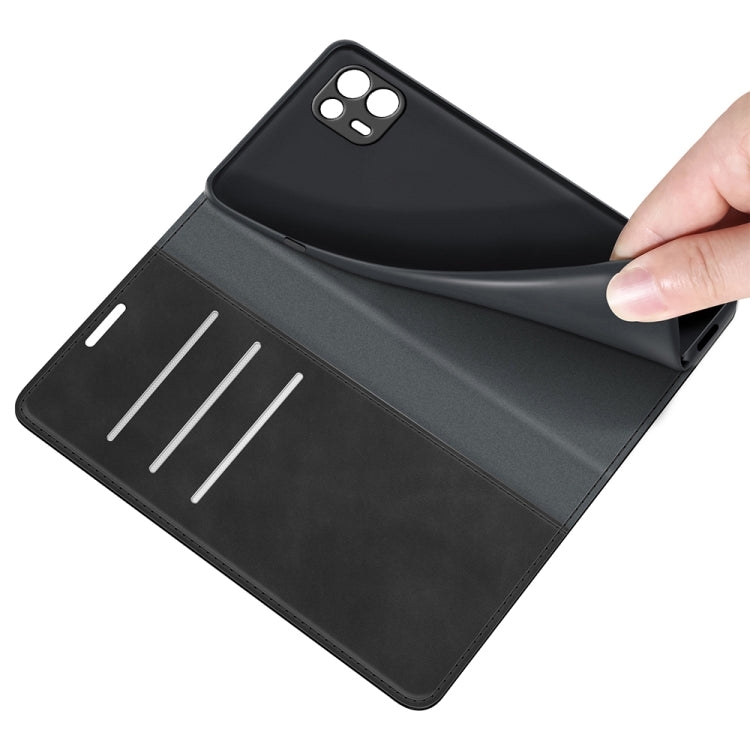 Black leather wallet phone case showing card slot panels and cutouts for Motorola Edge 20 lite.