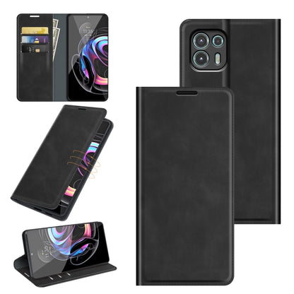 Black leather wallet phone case set showing front, back, and open card holder for Motorola Edge 20 lite.
