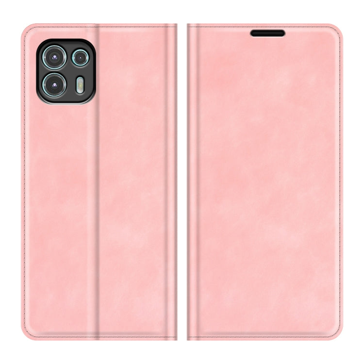 Pink leather wallet phone case for Motorola Edge 20 lite, with camera and port cutouts.
