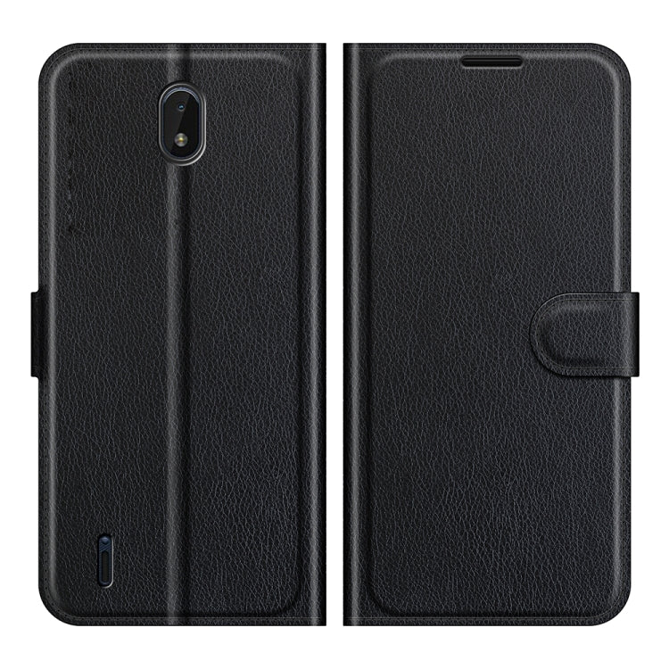 Black litchi-texture flip wallet phone case with card slot holder and magnetic clasp.