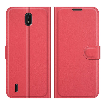 Red litchi-texture flip wallet phone case with magnetic clasp and front cover.