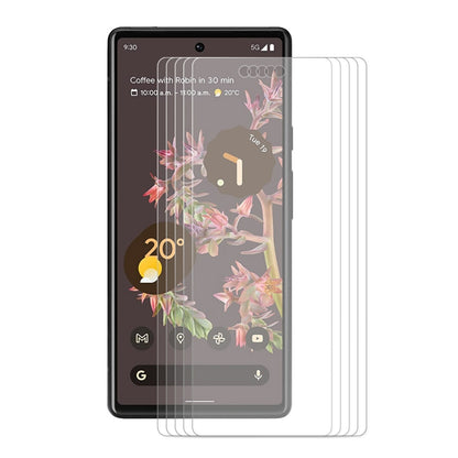 Tempered glass screen protector films, five-pack for Google Pixel 6, clear 9H