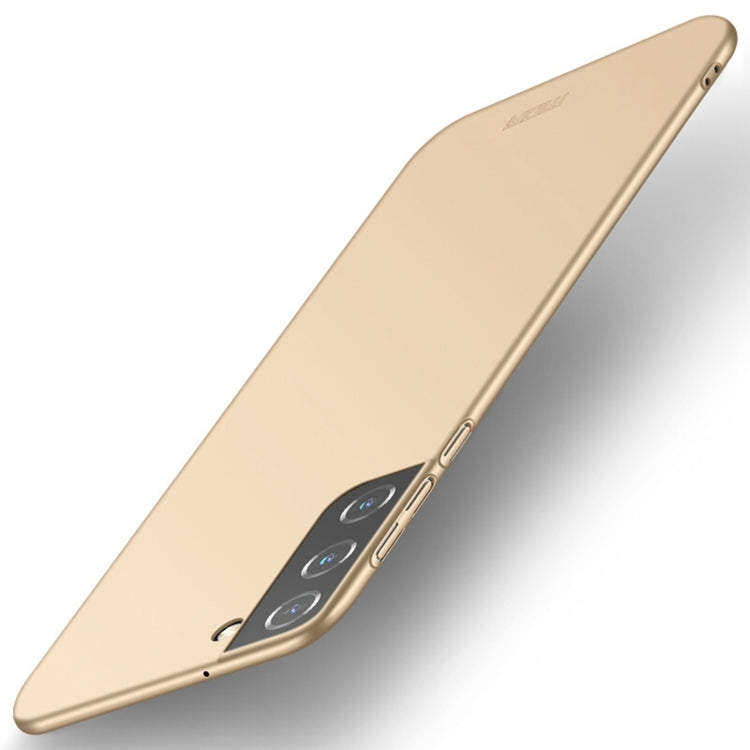 Gold-beige ultra-thin hard phone case with camera cutouts and slim profile