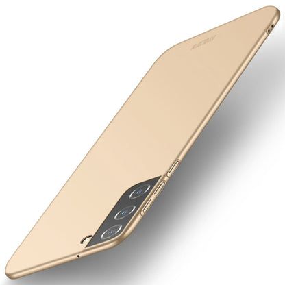 Gold-beige ultra-thin hard phone case with camera cutouts and slim profile