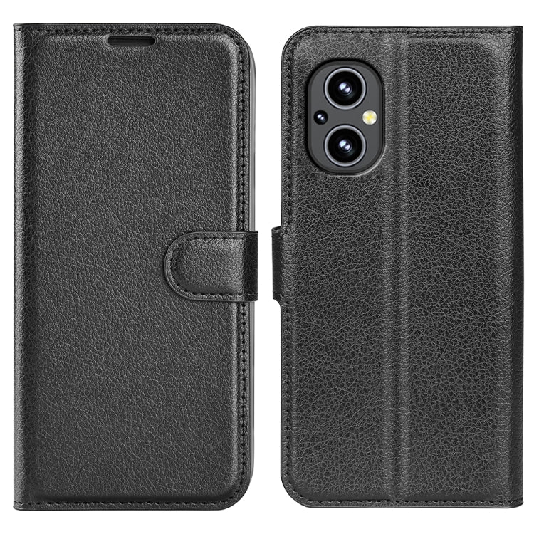 Black litchi texture flip wallet phone case with card holder and stand