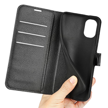 Black litchi texture flip wallet case with card slots and fold-over cover