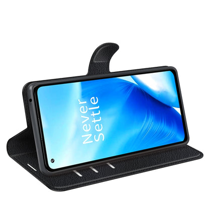 Black litchi texture flip wallet phone case used as a viewing stand