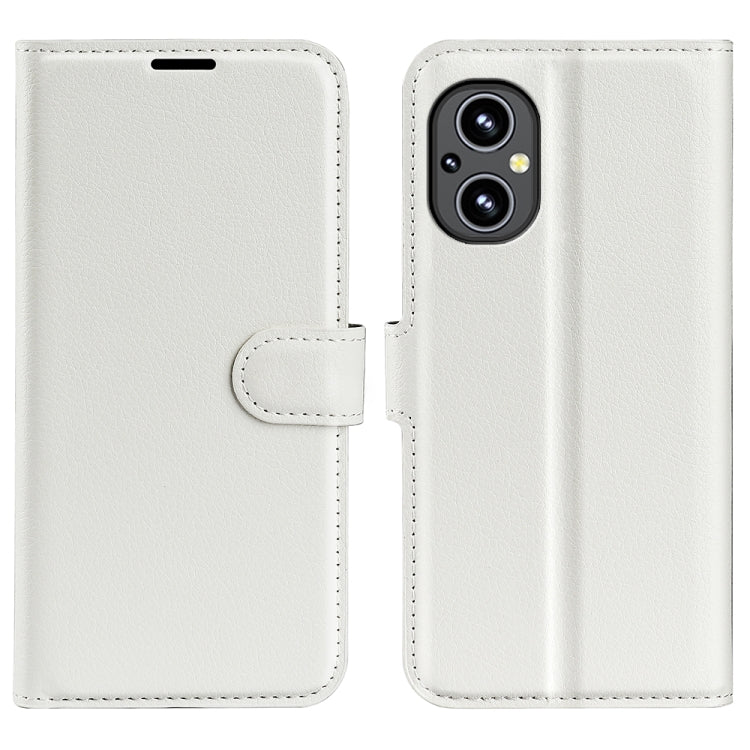White litchi texture flip wallet phone case with card pocket and camera cutout