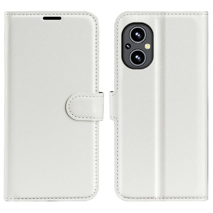 White litchi texture flip wallet phone case with card pocket and camera cutout