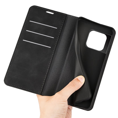 Black leather-style wallet phone case open view with card slots and phone grip