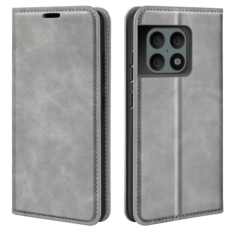 Grey leather-style wallet phone case with flip cover and camera cutout