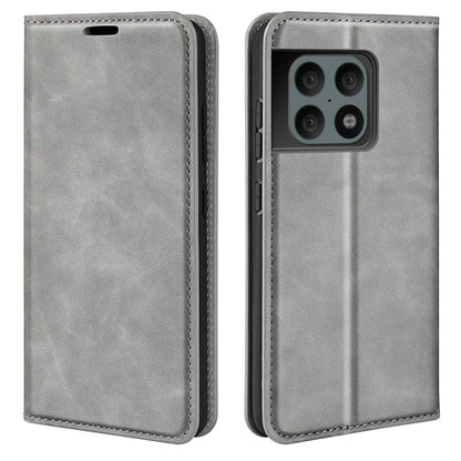 Grey leather-style wallet phone case with flip cover and camera cutout