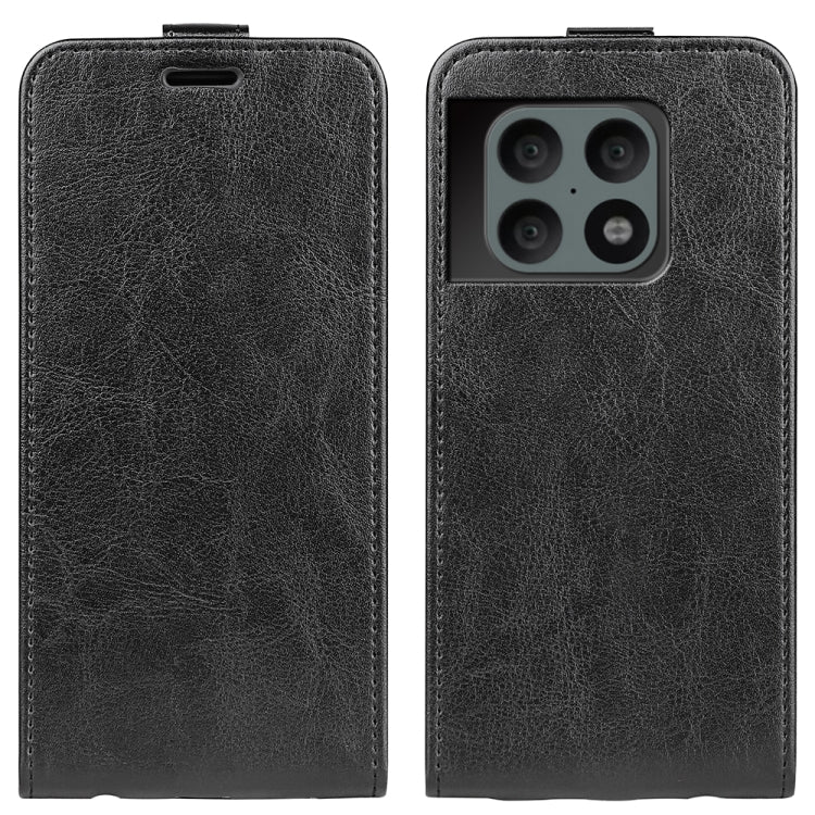 Black textured leather flip phone case with camera cutout for OnePlus 10 Pro 5G