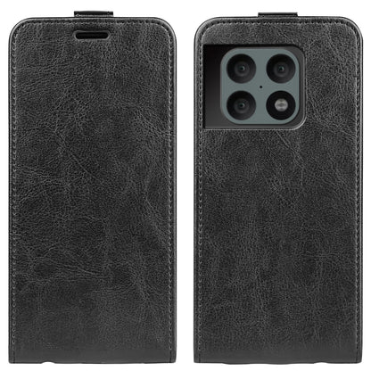 Black textured leather flip phone case with camera cutout for OnePlus 10 Pro 5G