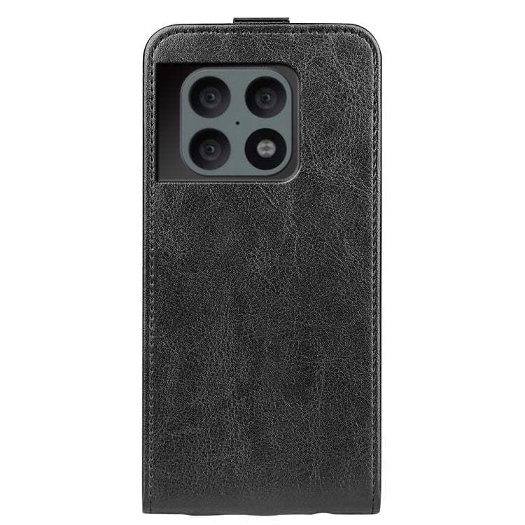 Black textured leather flip phone case with camera cutout for OnePlus 10 Pro 5G