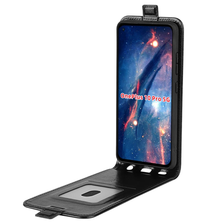 Black textured leather flip case with card pocket and photo window for OnePlus 10 Pro 5G