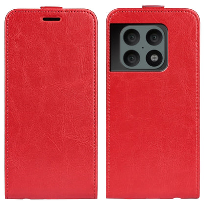 Red textured leather flip phone case with camera cutout for OnePlus 10 Pro 5G