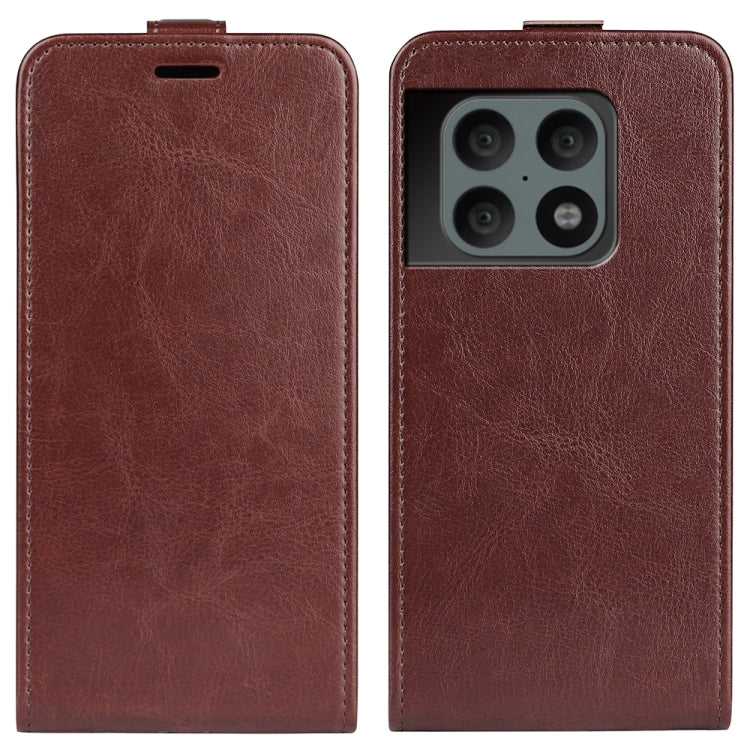 Brown textured leather flip phone case with camera cutout for OnePlus 10 Pro 5G