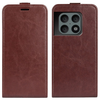 Brown textured leather flip phone case with camera cutout for OnePlus 10 Pro 5G