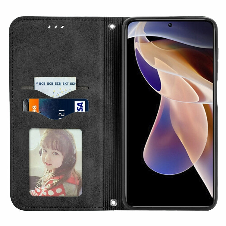 Black magnetic flip leather case interior with card slots and secure snap posts