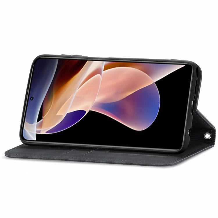 Black magnetic flip leather case on kickstand viewing angle