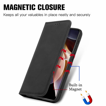 Black magnetic flip leather case showing built-in magnet closure arrows