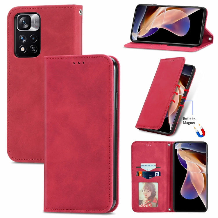 Red magnetic flip leather phone case with card slot and kickstand view