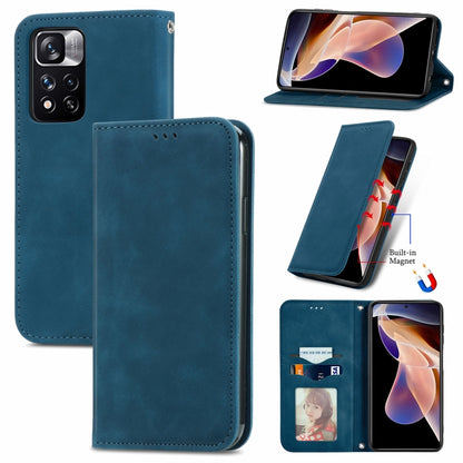 Blue magnetic flip leather phone case with camera cutout and kickstand