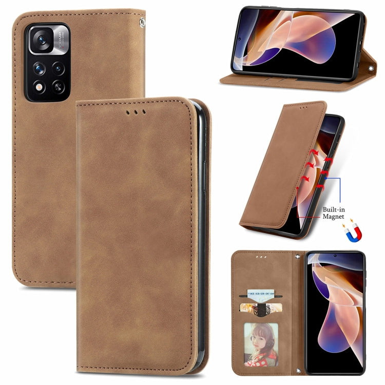 Brown magnetic flip leather phone case with card slots and stand support