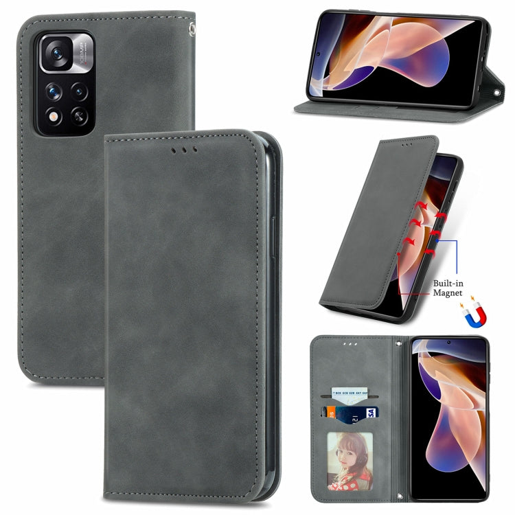 Grey magnetic flip leather phone case with camera cutout and card slot