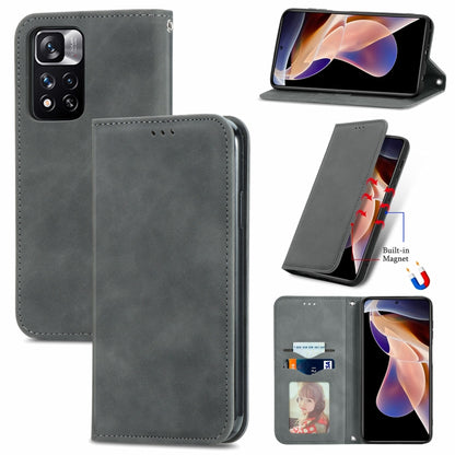 Grey magnetic flip leather phone case with camera cutout and card slot