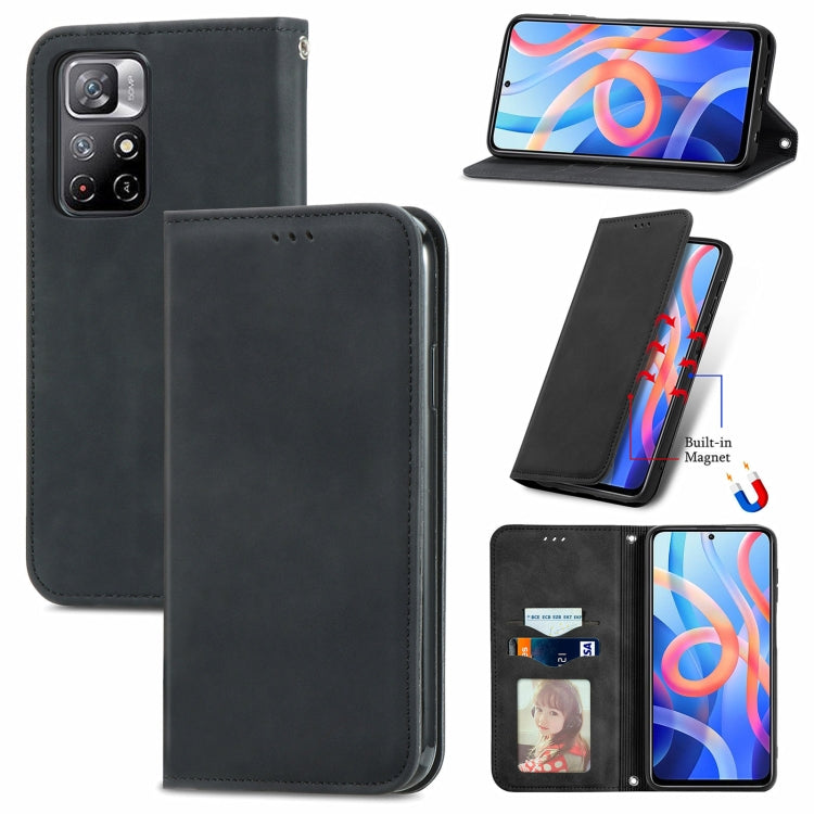 Black magnetic flip leather phone case with card slots and stand