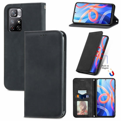 Black magnetic flip leather phone case with card slots and stand