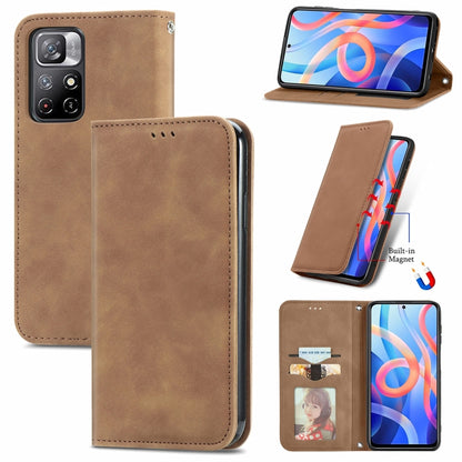 Brown magnetic flip leather phone case with card slots and stand