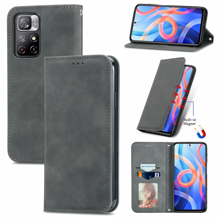 Dark grey magnetic flip leather phone case with card slots and stand